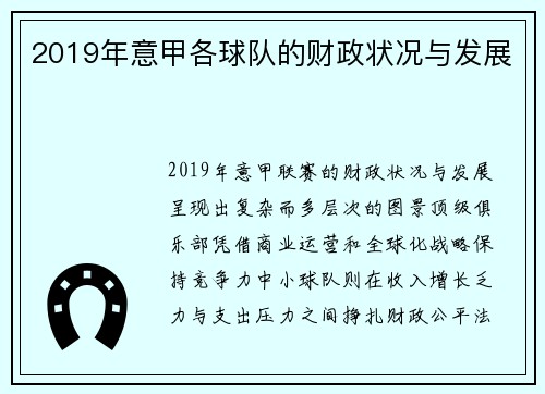 2019年意甲各球队的财政状况与发展